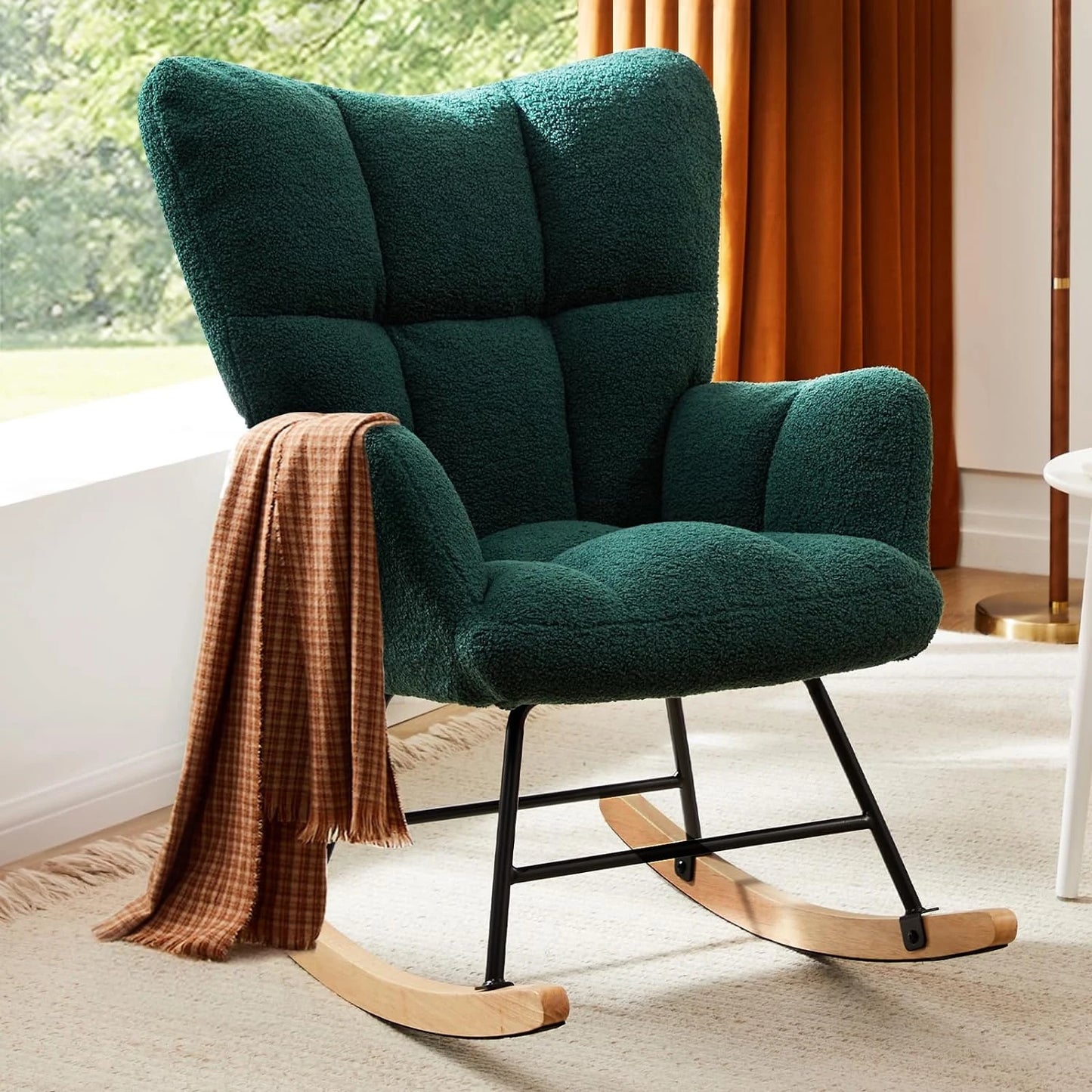 Studyset Modern Upholstered Nursery Rocking Chair High Back Side Pocket Boucle