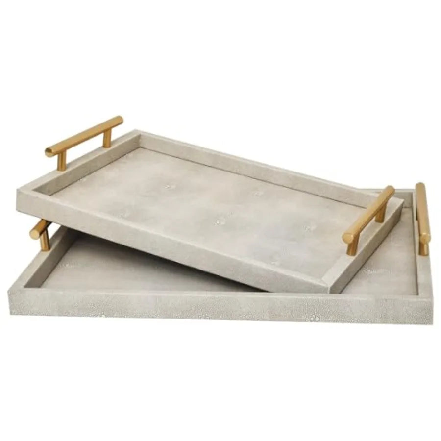Decorative Leather Tray Set With Gold Handle For Ottoman Table