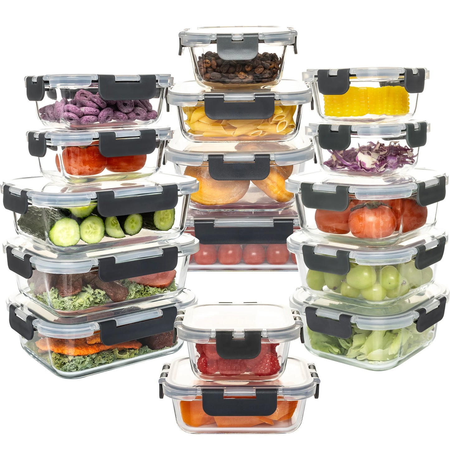 16 Piece Glass Food Storage Containers BPA Free Airtight Lids