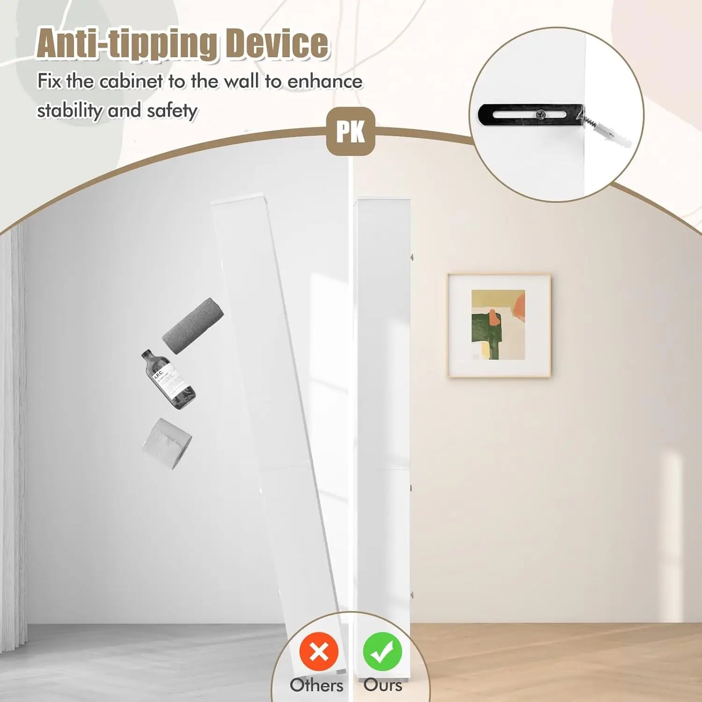 Storage Cabinet With Adjustable Shelves Anti Tip Bathroom