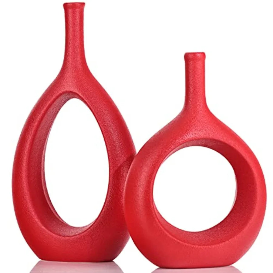 Ceramic Vase Set Modern Hollow Circle Vases For Home Decor