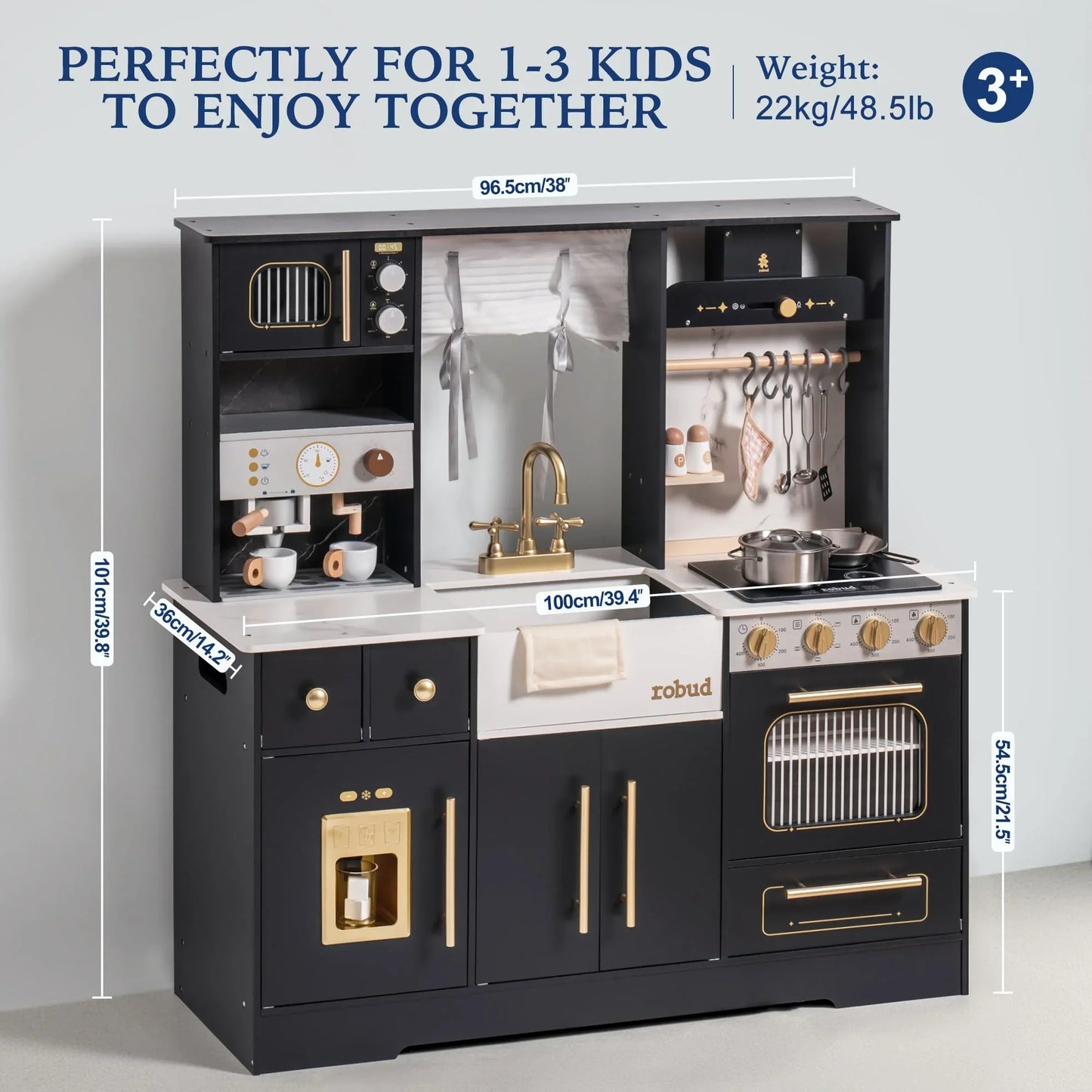Robotime Robud Wooden Play Kitchen With Basin Microwave Toy Kitchen