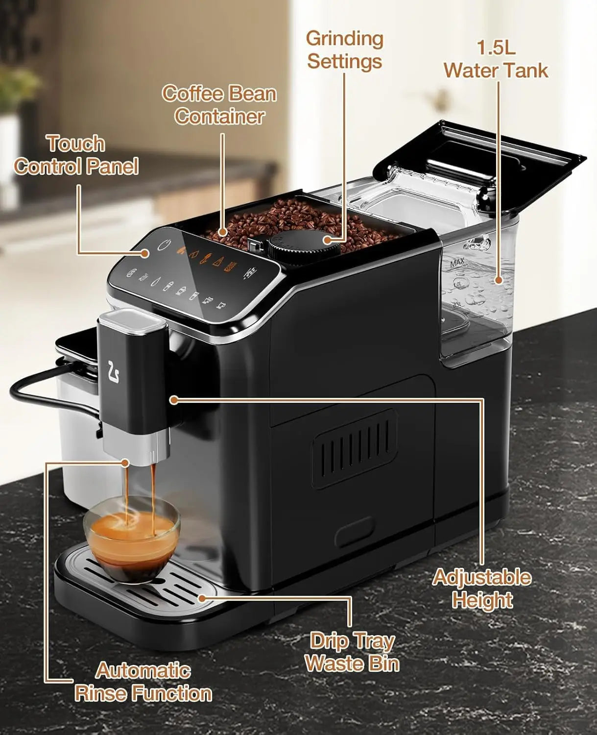 Acekool 20 Bar Fully Automatic Espresso Machine With Frother
