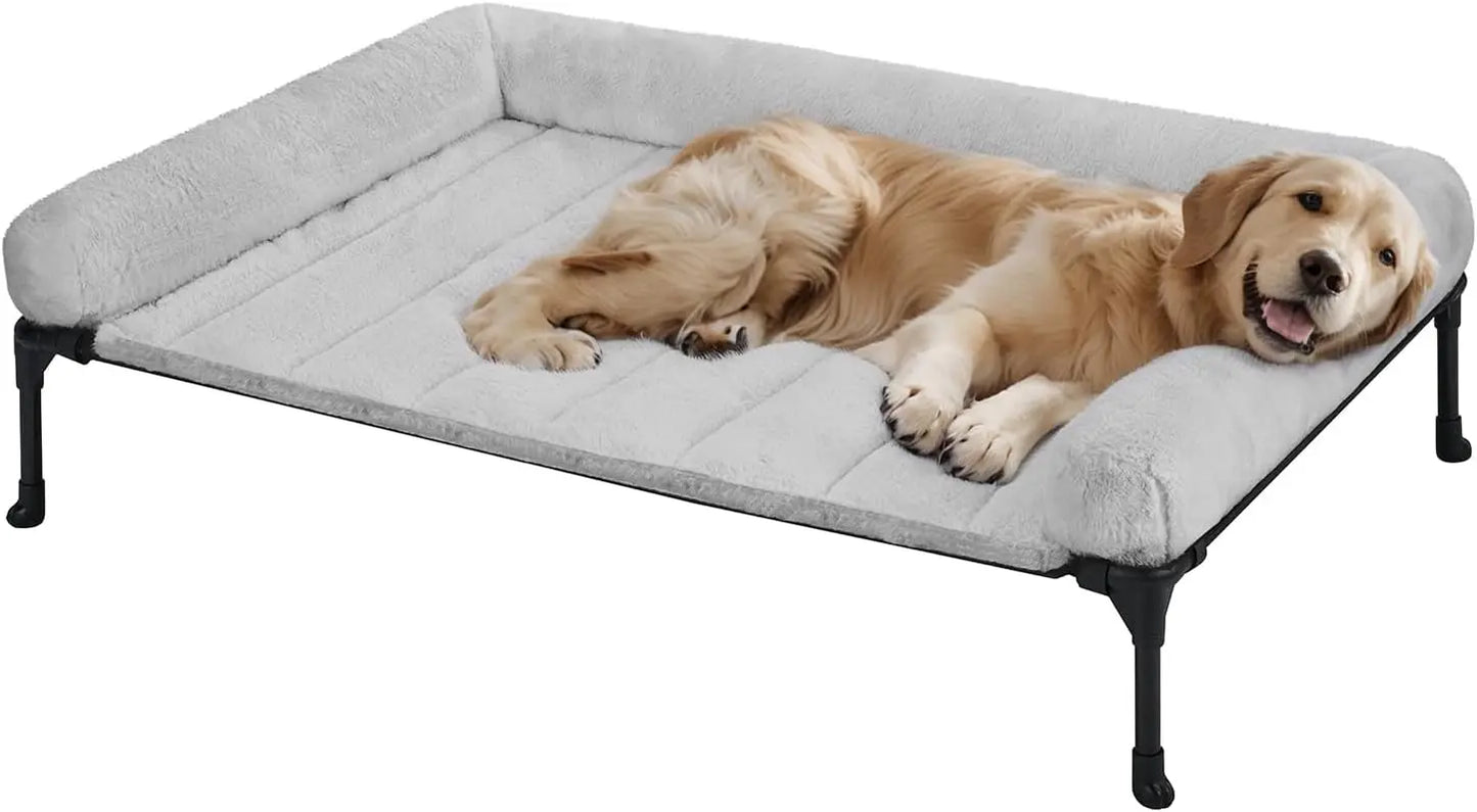 Elevated Orthopedic Dog Bed With Fluffy Bolster Removable Washable Mat