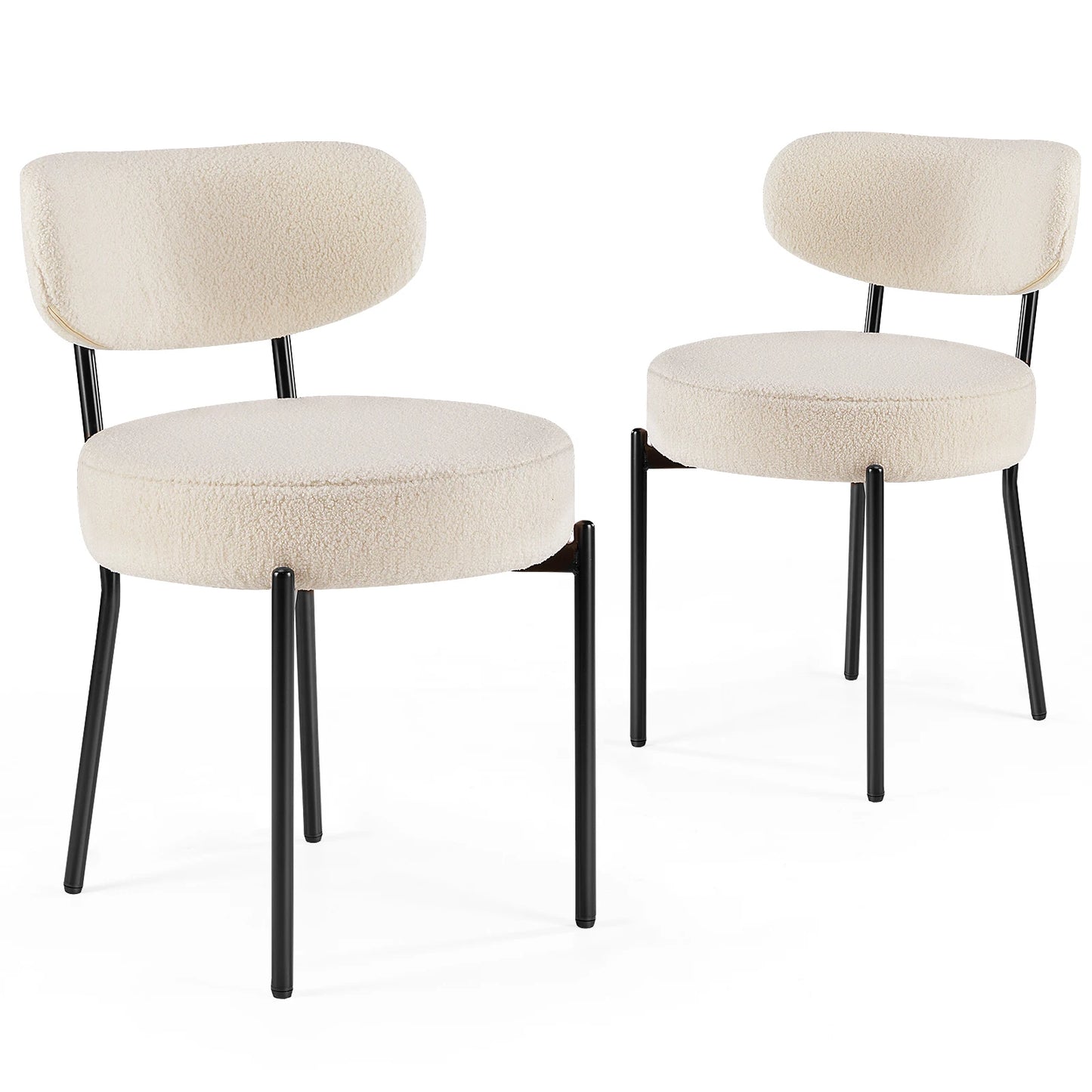 JHK Ergonomic Round Dining Chairs Set Of 2 Plush Fabric With Metal Legs