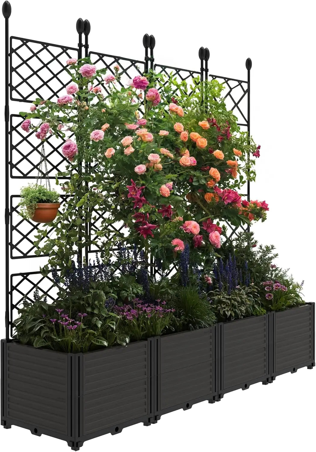 TWISTER.CK Plastic Planter Box With Trellis Rack For Outdoor Garden