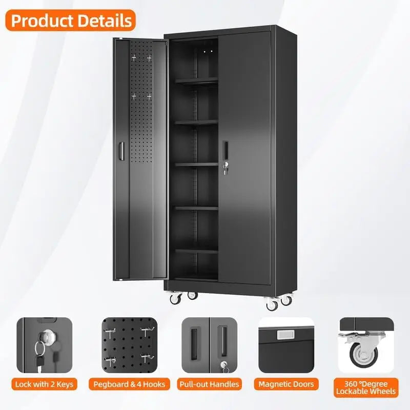 Garage Storage Cabinet With Door Pegboard Lockable Metal Cabinet