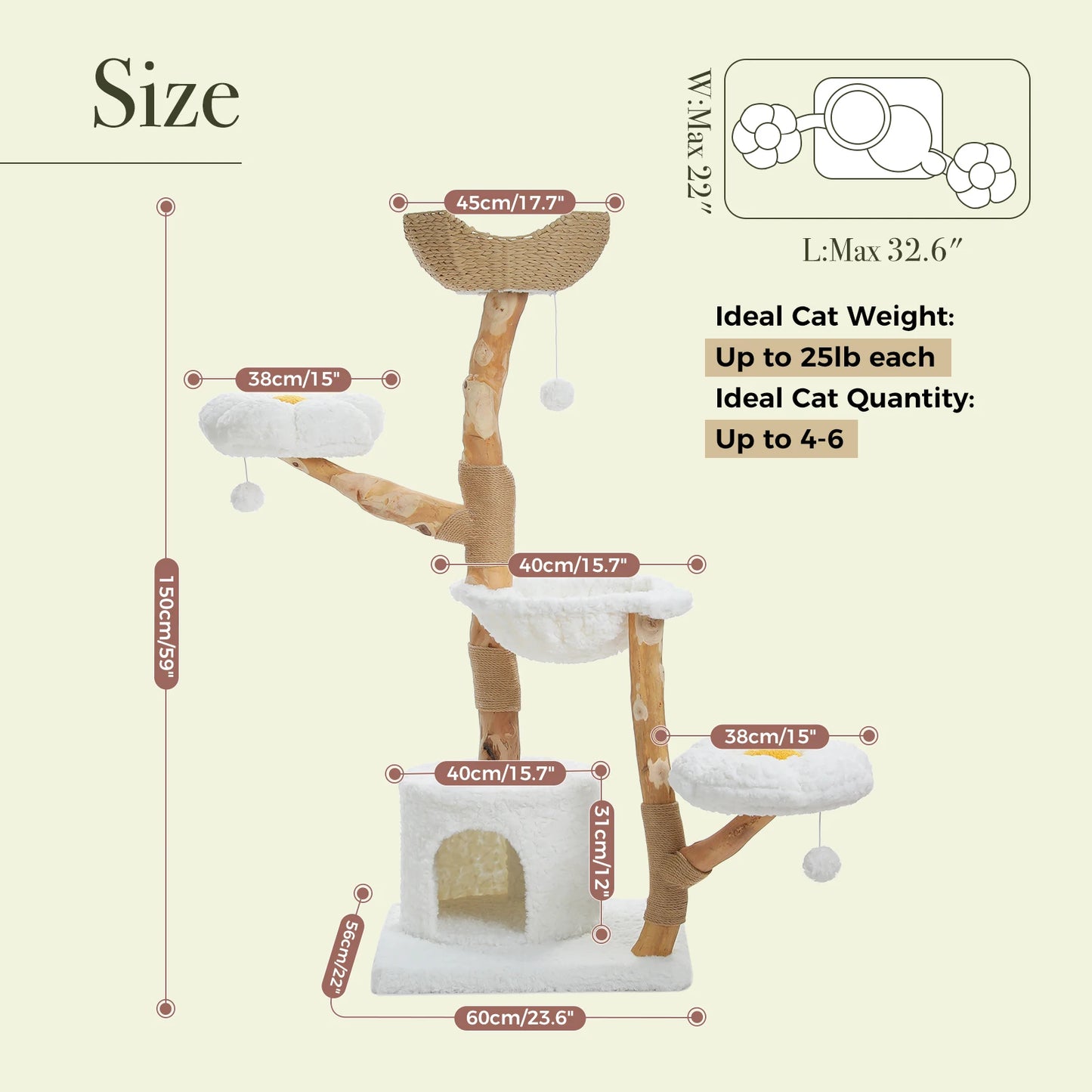 PAWZ Road Cat Tree Tower With Sisal Scratching Post Basket Bed