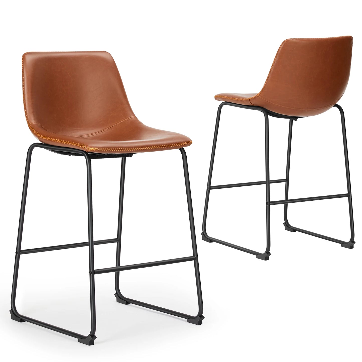 JHK Modern Faux Leather Counter Height Bar Stools Set of 2 High Barstools with Back and Metal Leg Bar Chairs for Kitchen Island
