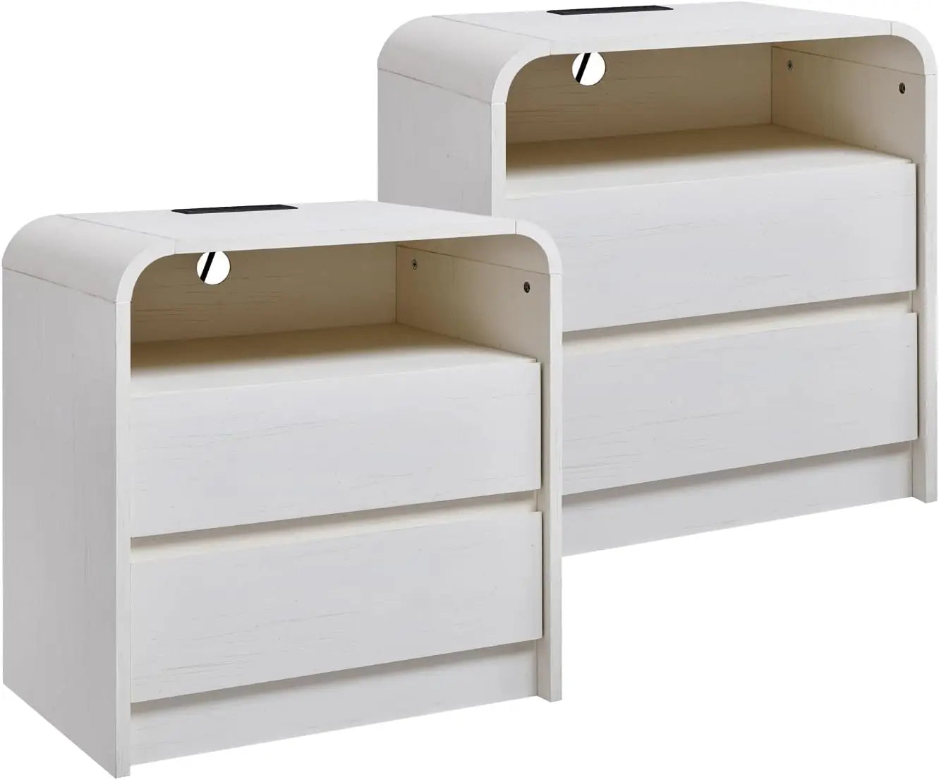 Modern Wood Nightstands With Charging Station And Two Drawers