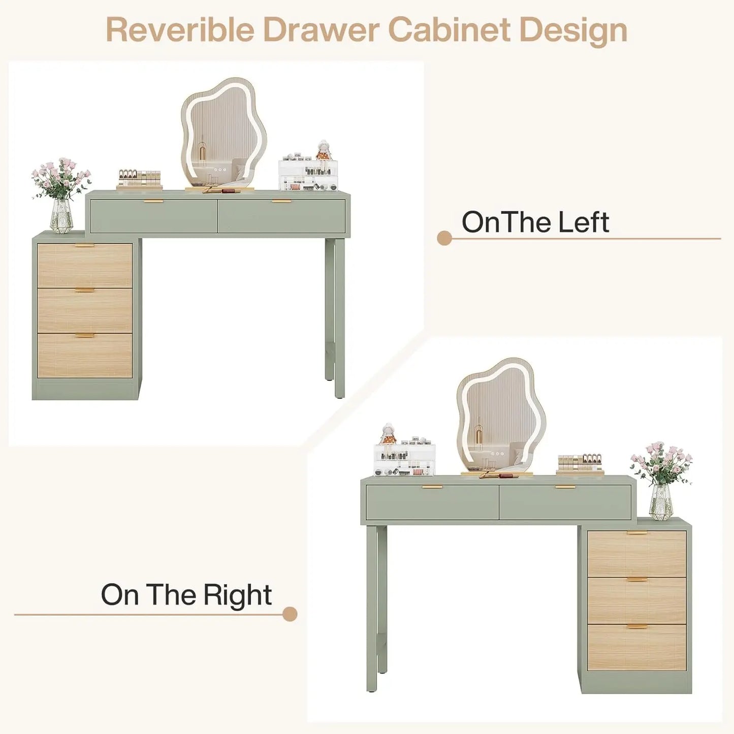 Frame Makeup Vanity Desk 5 Drawers Modern Wood Dressing Table