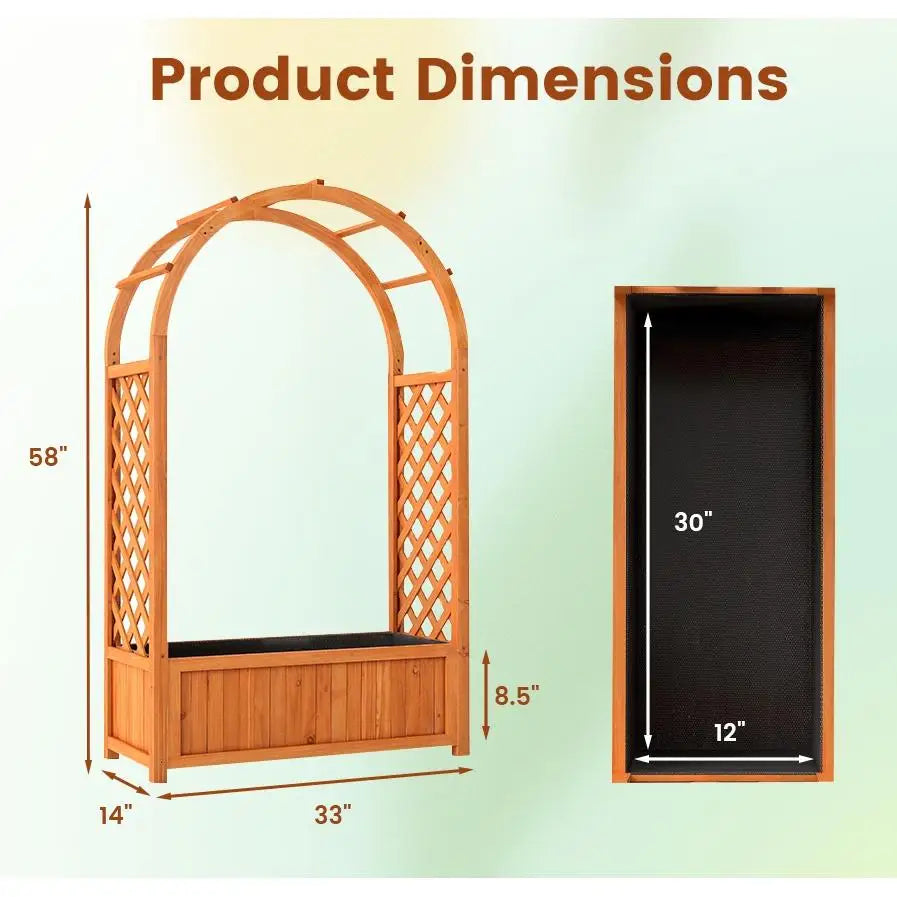 Wooden Raised Garden Bed With Lattice Trellis And Arched Roof