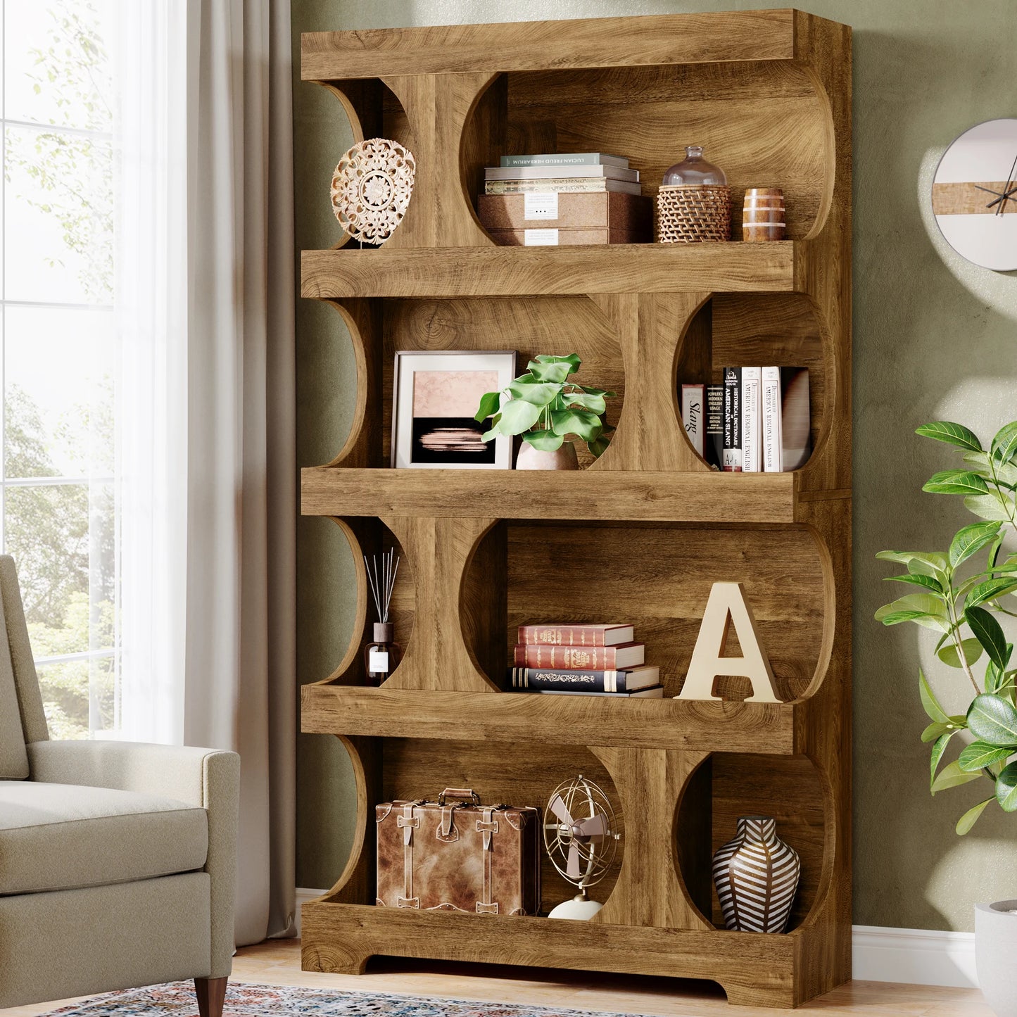 Tribesigns 4-Tier S-Shaped Bookcase Wood Shelving Unit