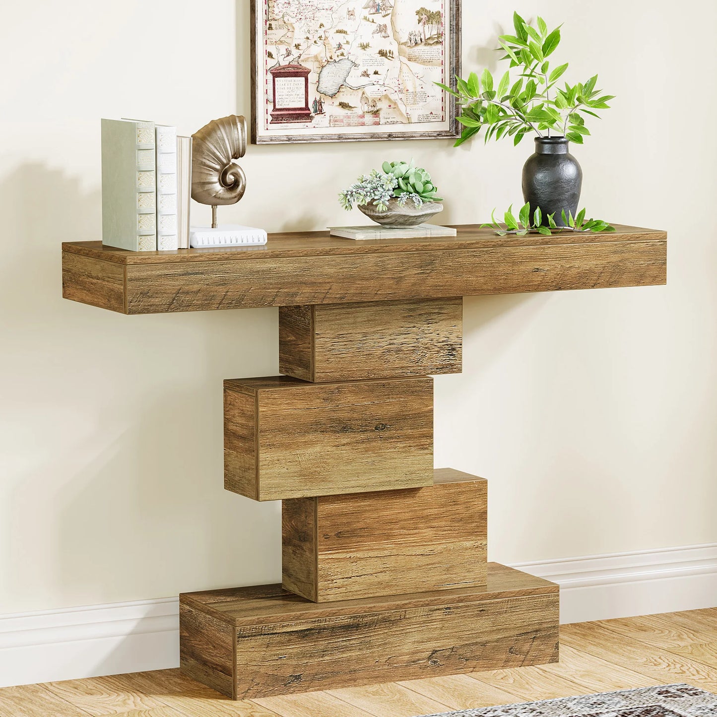 Tribesigns Farmhouse Console Table With Geometric Base Industrial