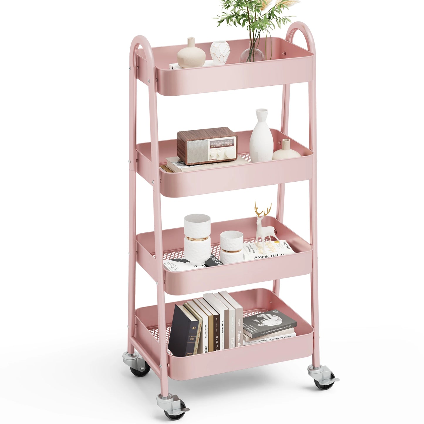 JHK 4 Tier Metal Kitchen Storage Cart With Lockable Wheels