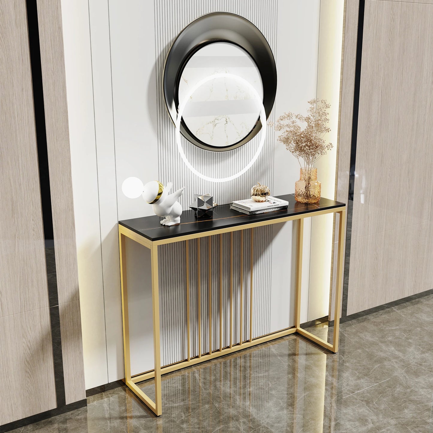 BINGOPAW Modern Marble Console Table With Gold Metal Frame