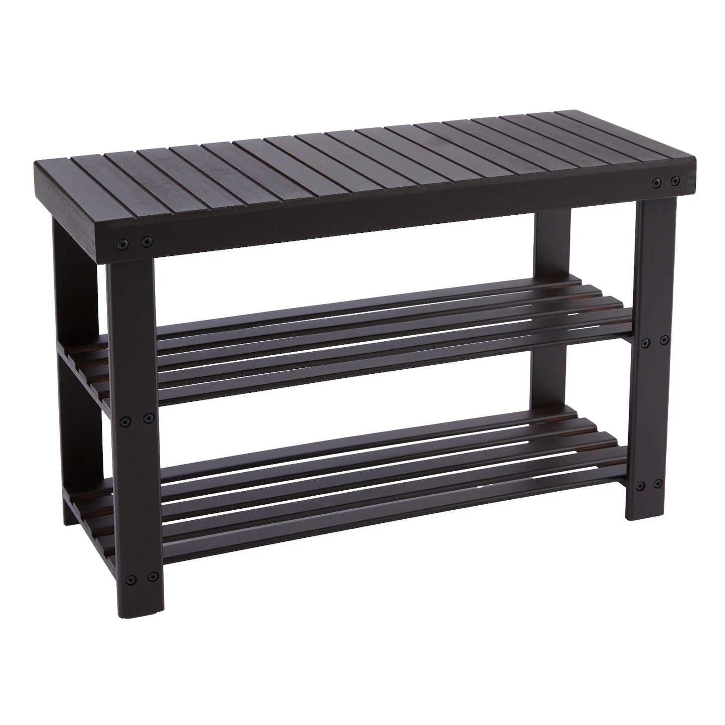 JHK 3 Tier Bamboo Entryway Bench Shoe Organizer Storage