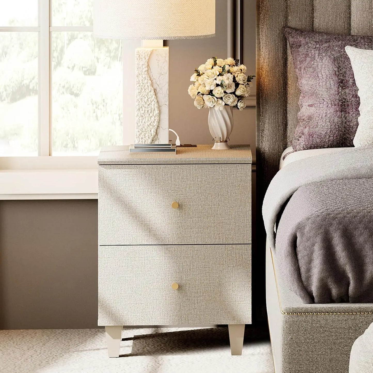 NONED Nightstands With Charging Station And 2 Drawers