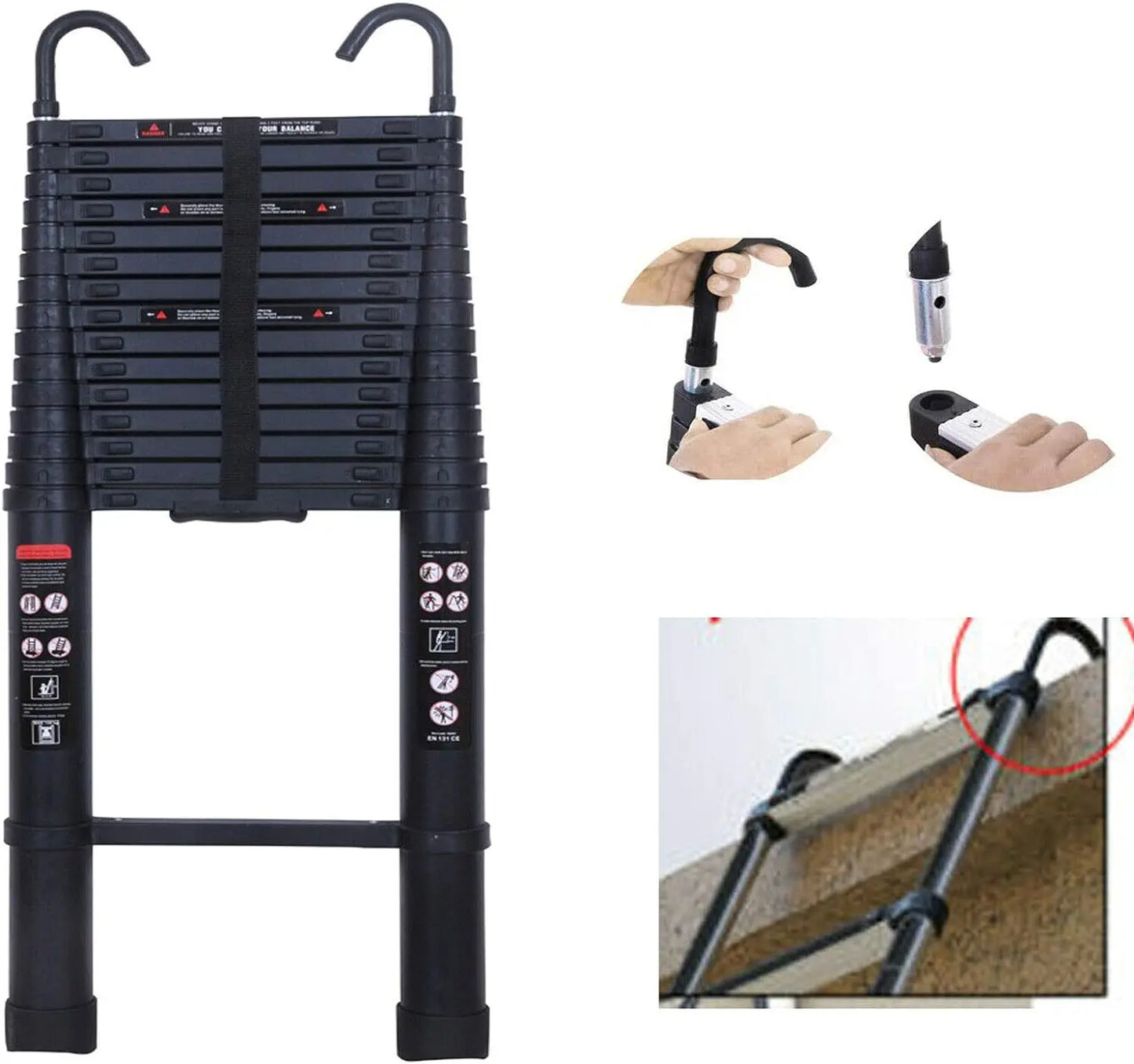 DayPlus Telescopic Ladder With Roof Hook Kit Aluminium