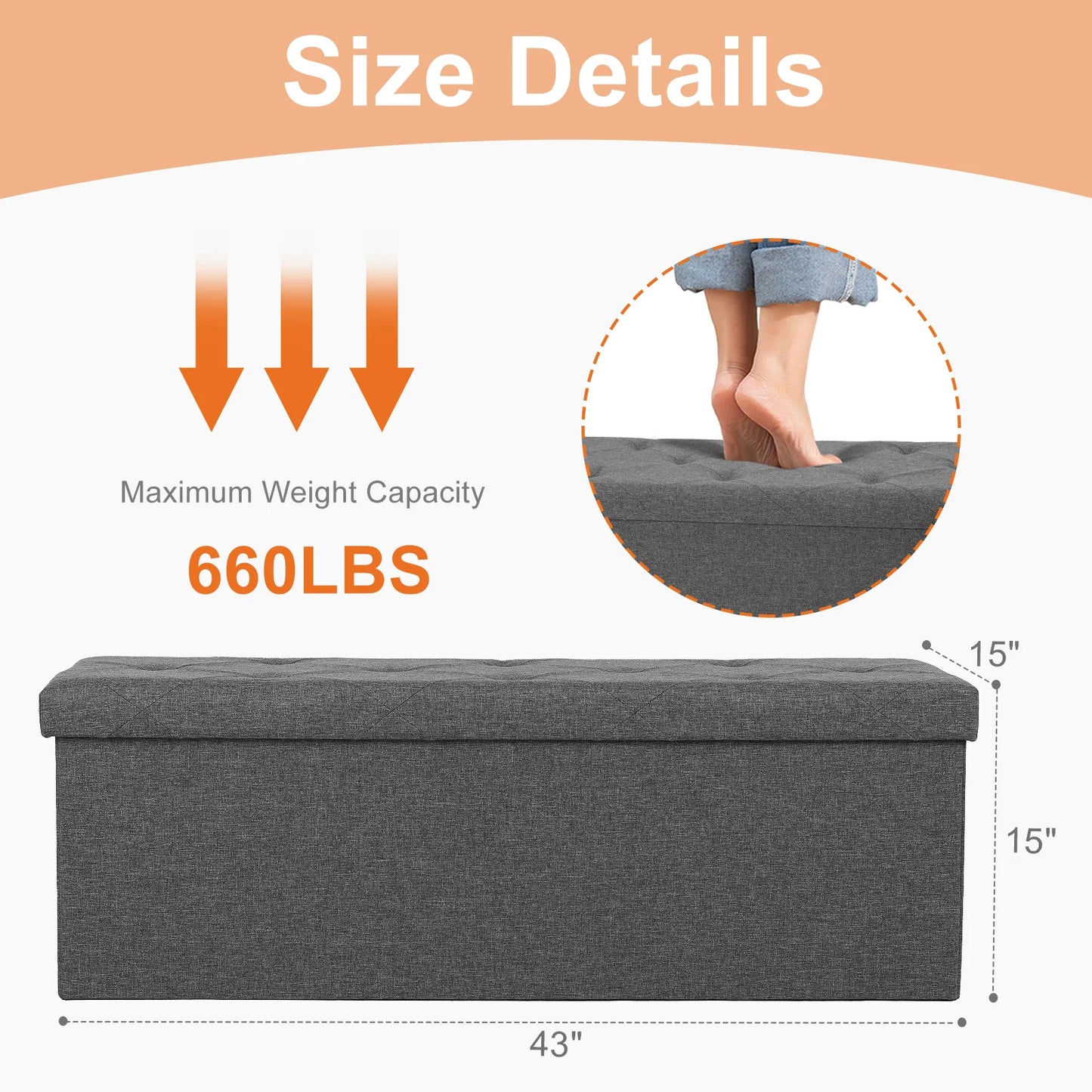 JHK Folding Storage Ottoman Bench Living Room With Hidden Footstool