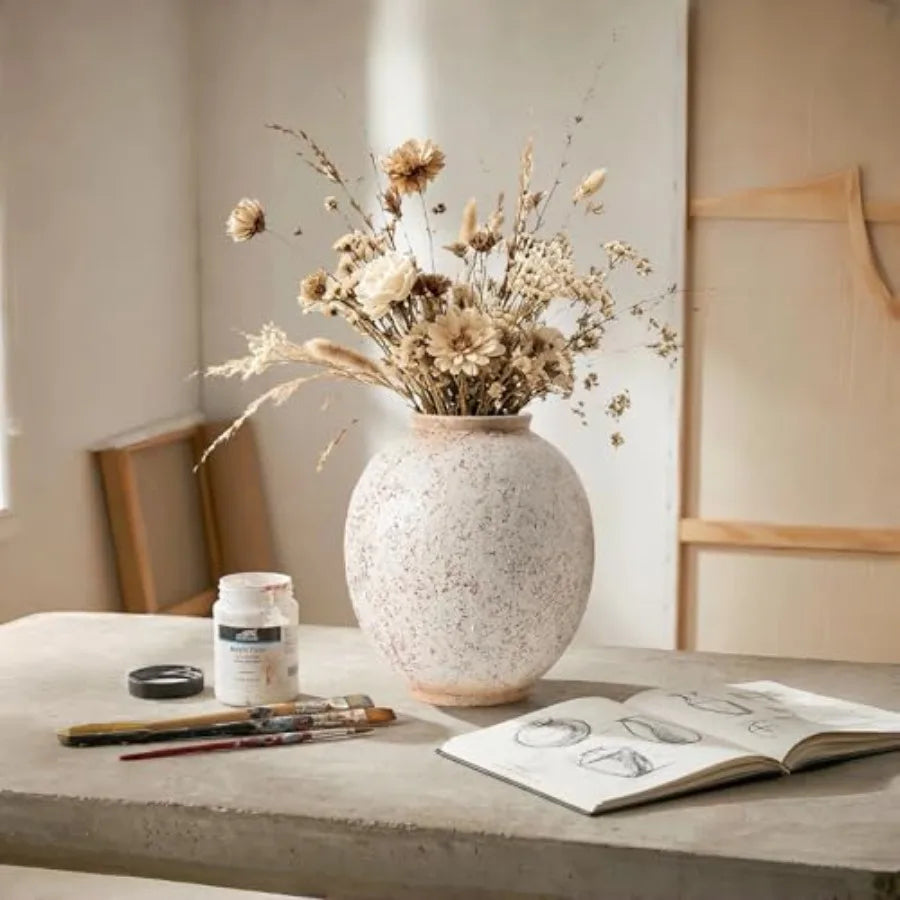 Retro Round Ceramic Vase Speckled Centerpiece Home Decor