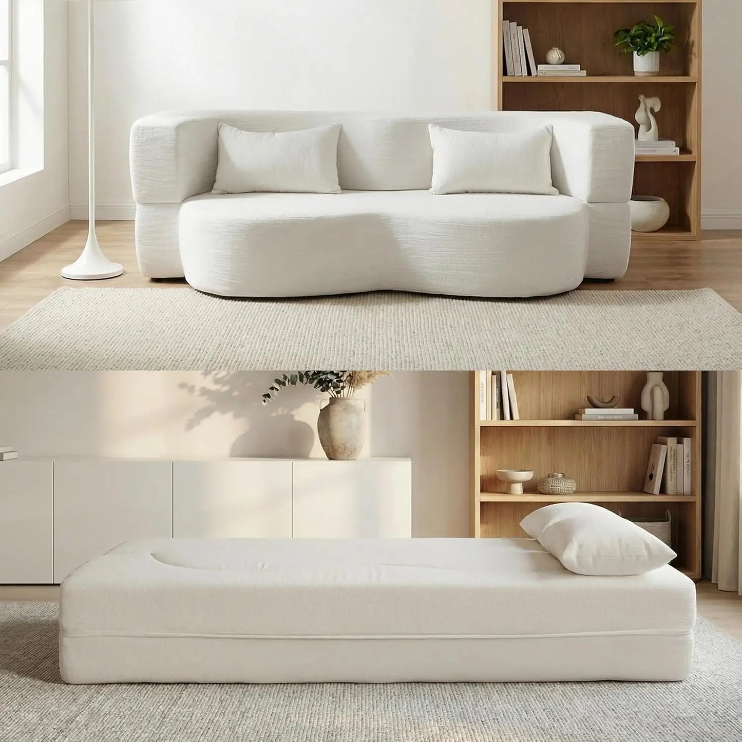 Convertible Sofa Bed 2-In-1 Teddy Fabric Loveseat