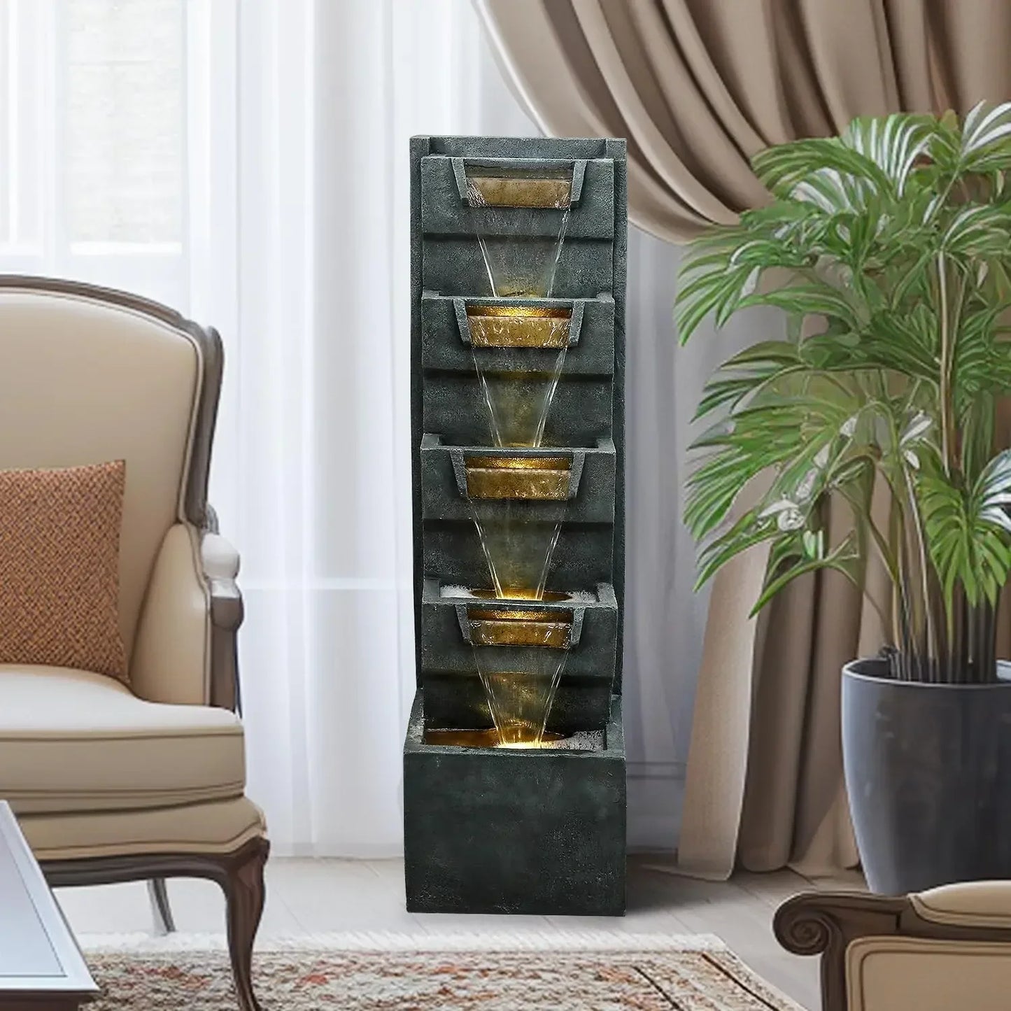 4-Tier Cascading Indoor Outdoor Fountain With LED Lights