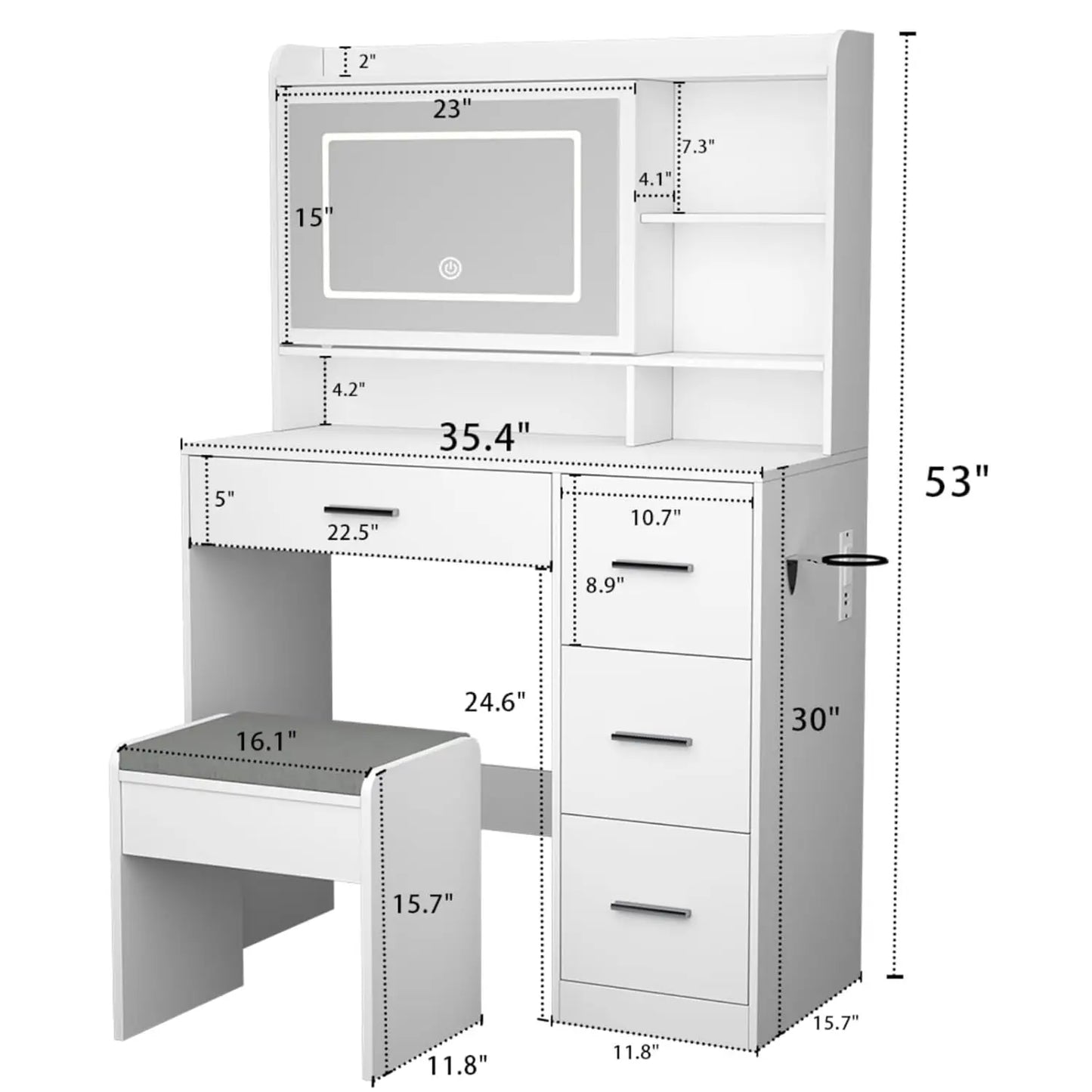 Vanity Desk With Mirror And Lights Chair And Three Lighting Modes Power Outlet