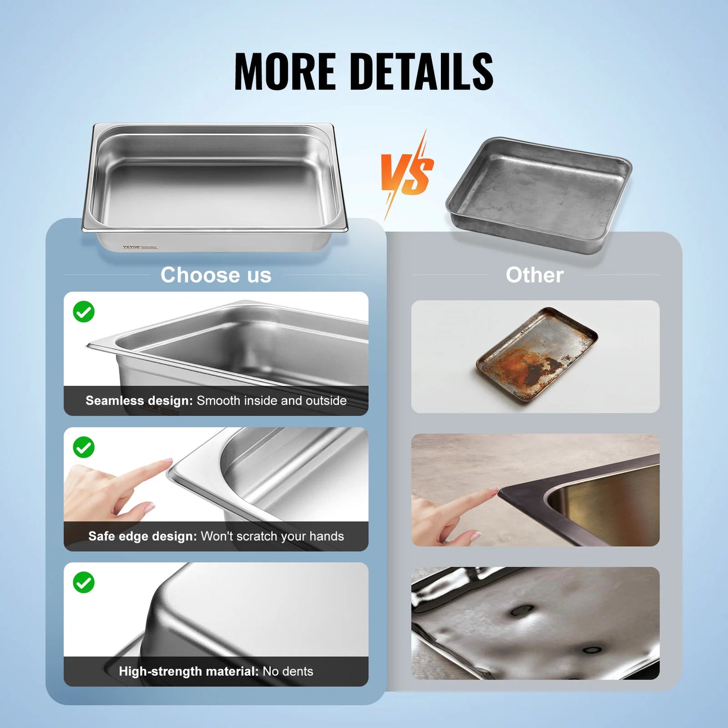 SucceBuy 4 Pack Stainless Steel Steam Table Pans With Lids