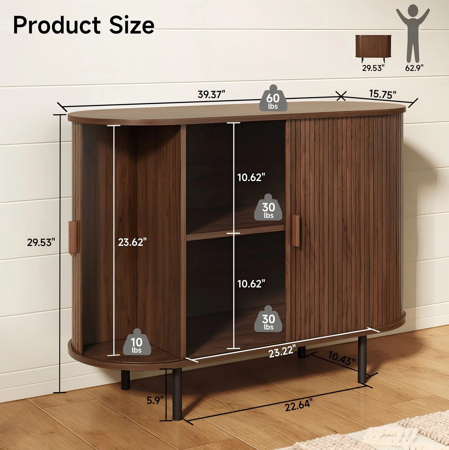 ONBRILL Sideboard Buffet Cabinet With Sliding Door And Adjustable Shelves