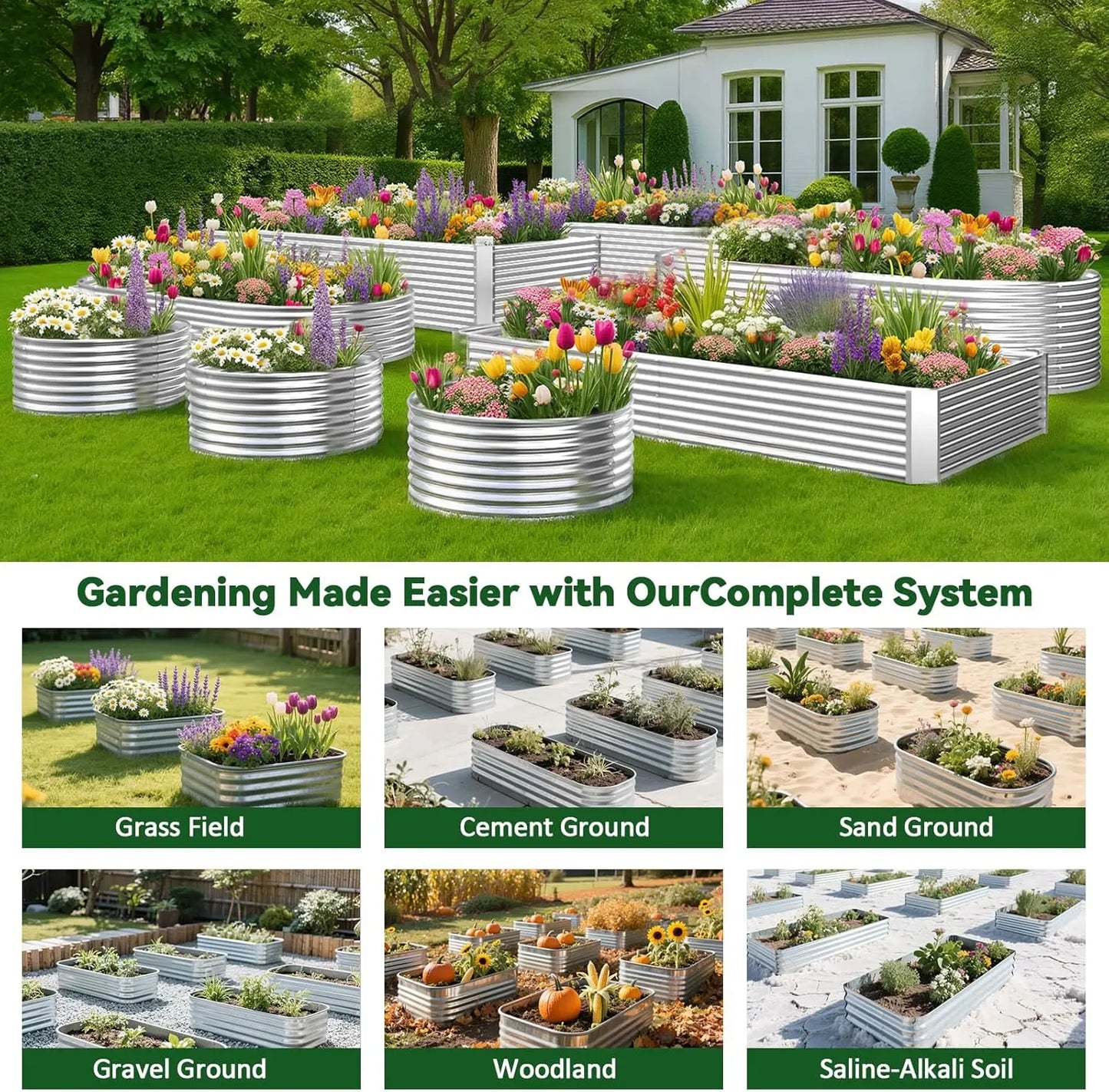3-Pack Galvanized Steel Raised Garden Beds For Vegetables And Flowers