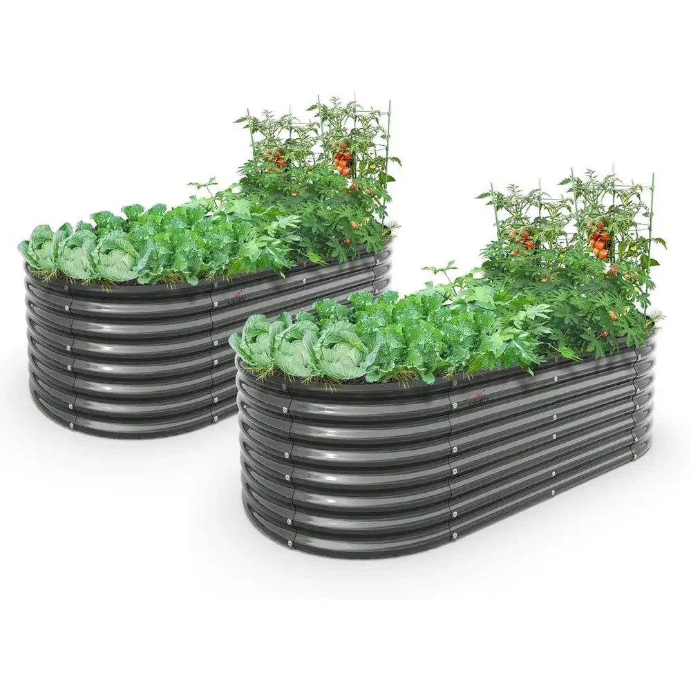 Galvanized Metal Oval Raised Garden Beds 2 Pack Rust Resistant