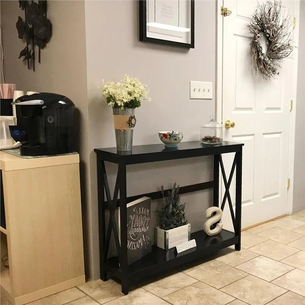 Entryway Console Table With Storage Shelf And Two Tiers