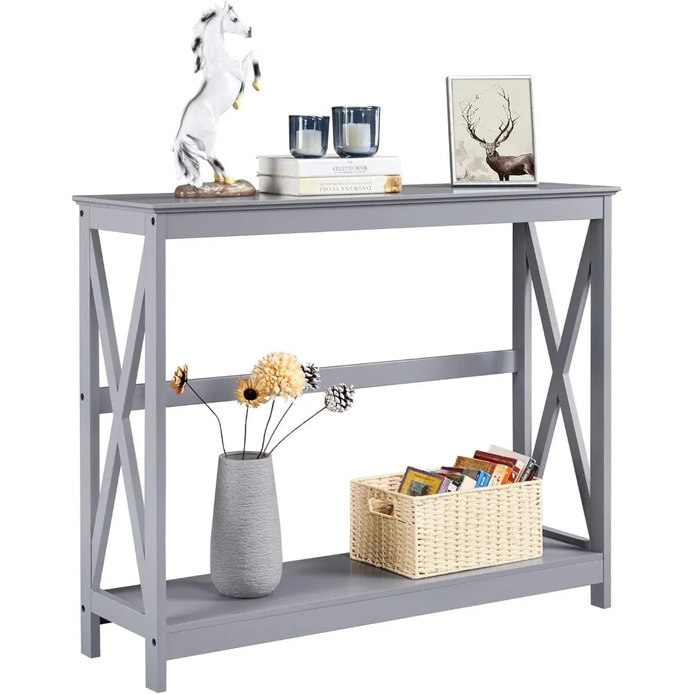 Entryway Console Table With Storage Shelf And Two Tiers