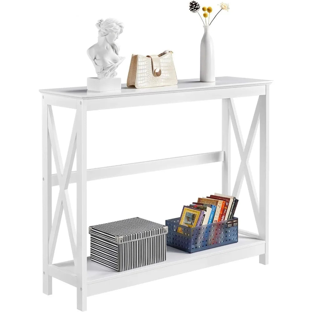 Entryway Console Table With Storage Shelf And Two Tiers