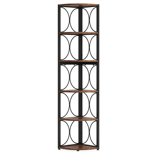 Tribesigns Six Shelf Corner Bookcase Rustic Storage