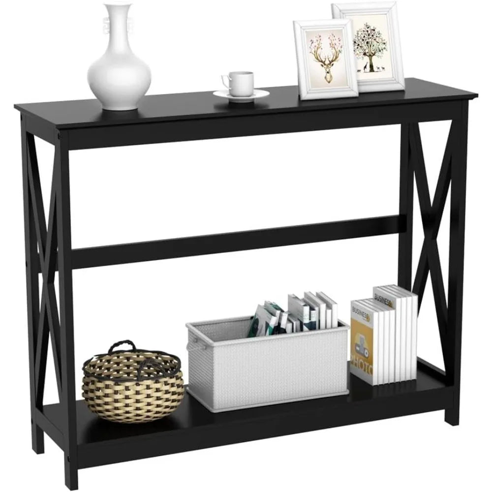 Entryway Console Table With Storage Shelf And Two Tiers