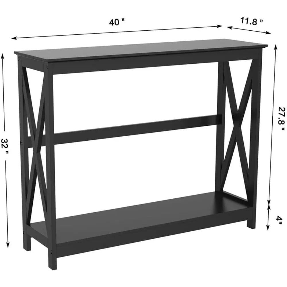 Entryway Console Table With Storage Shelf And Two Tiers
