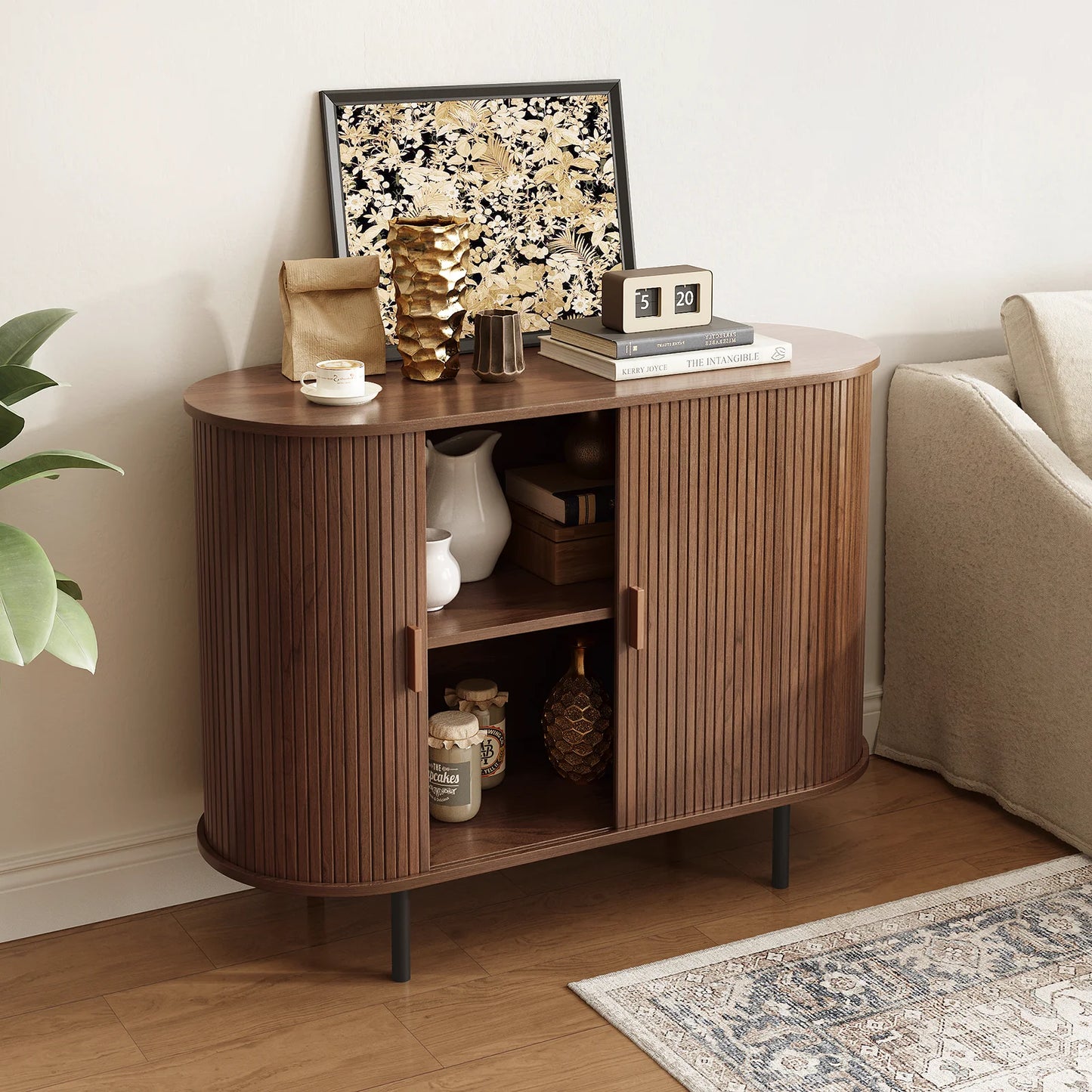 ONBRILL Sideboard Buffet Cabinet With Sliding Door And Adjustable Shelves