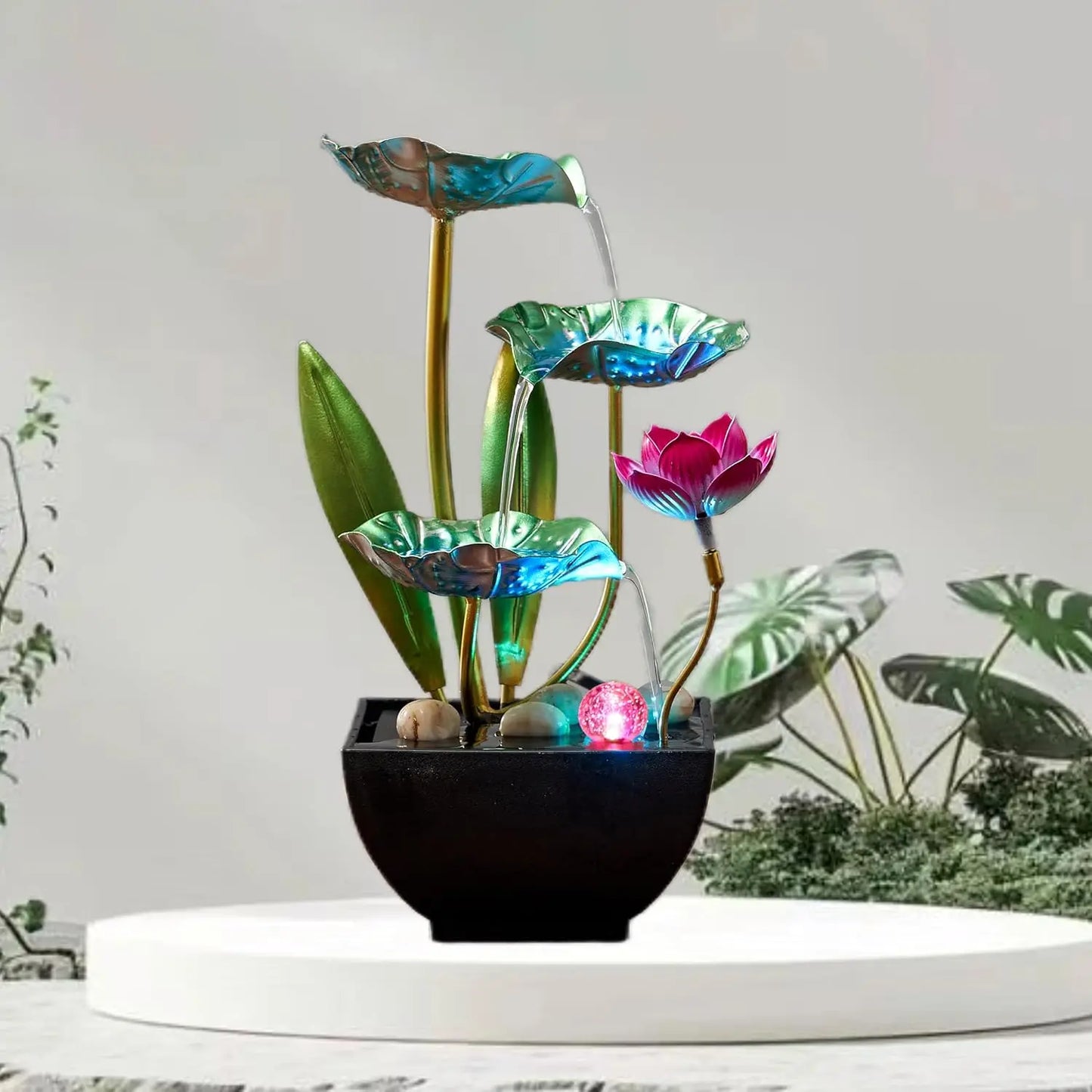 Waterfall Tabletop Fountain With LED Lights For Home Office Decor