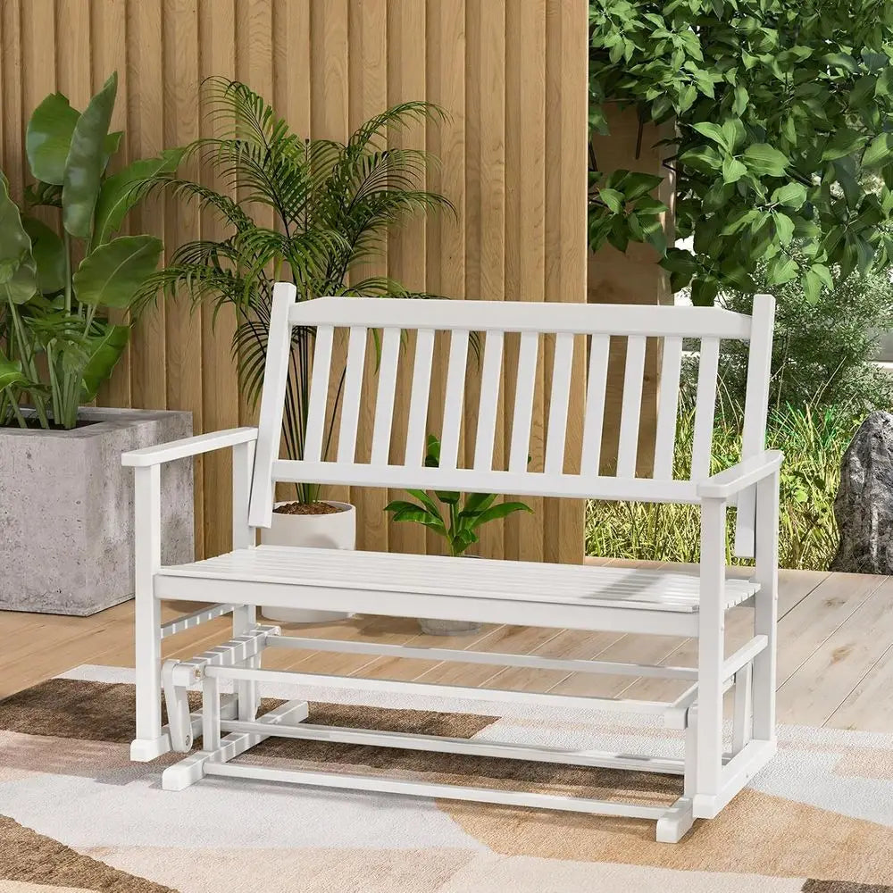 Outdoor Wood Patio Swing Glider Loveseat For Porch Or Garden