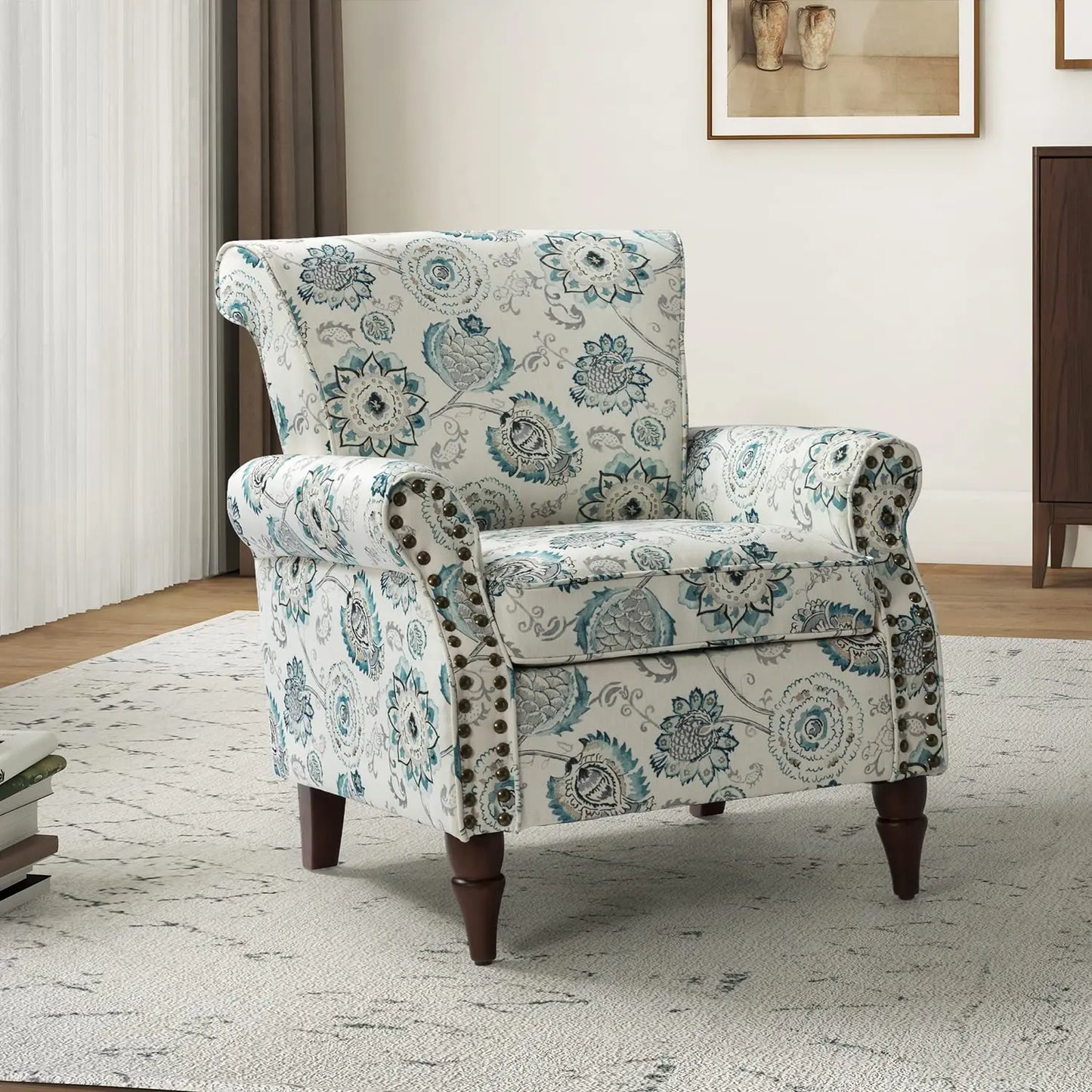 Wingback Accent Chair With Wood Legs And Nailhead Trim