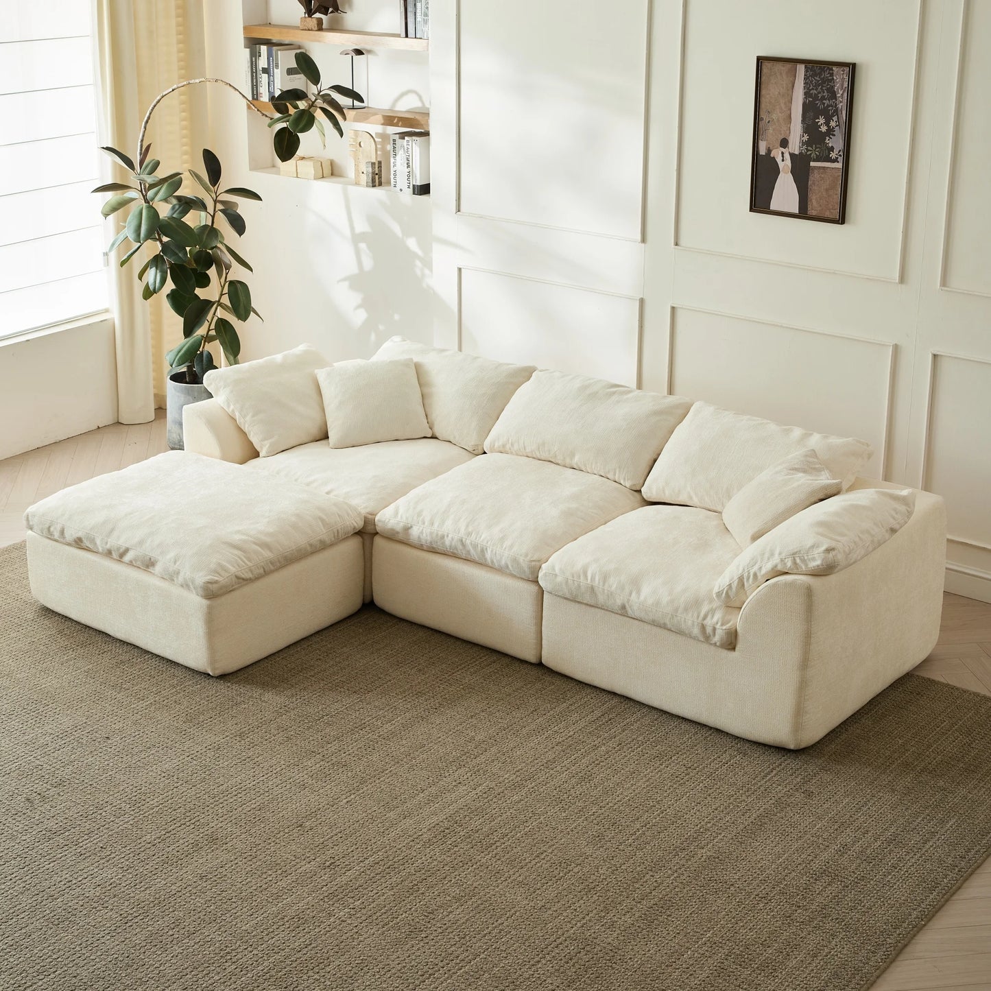 Yeflixvrau Modern Cloud L-Shaped Sectional Sofa With Ottoman