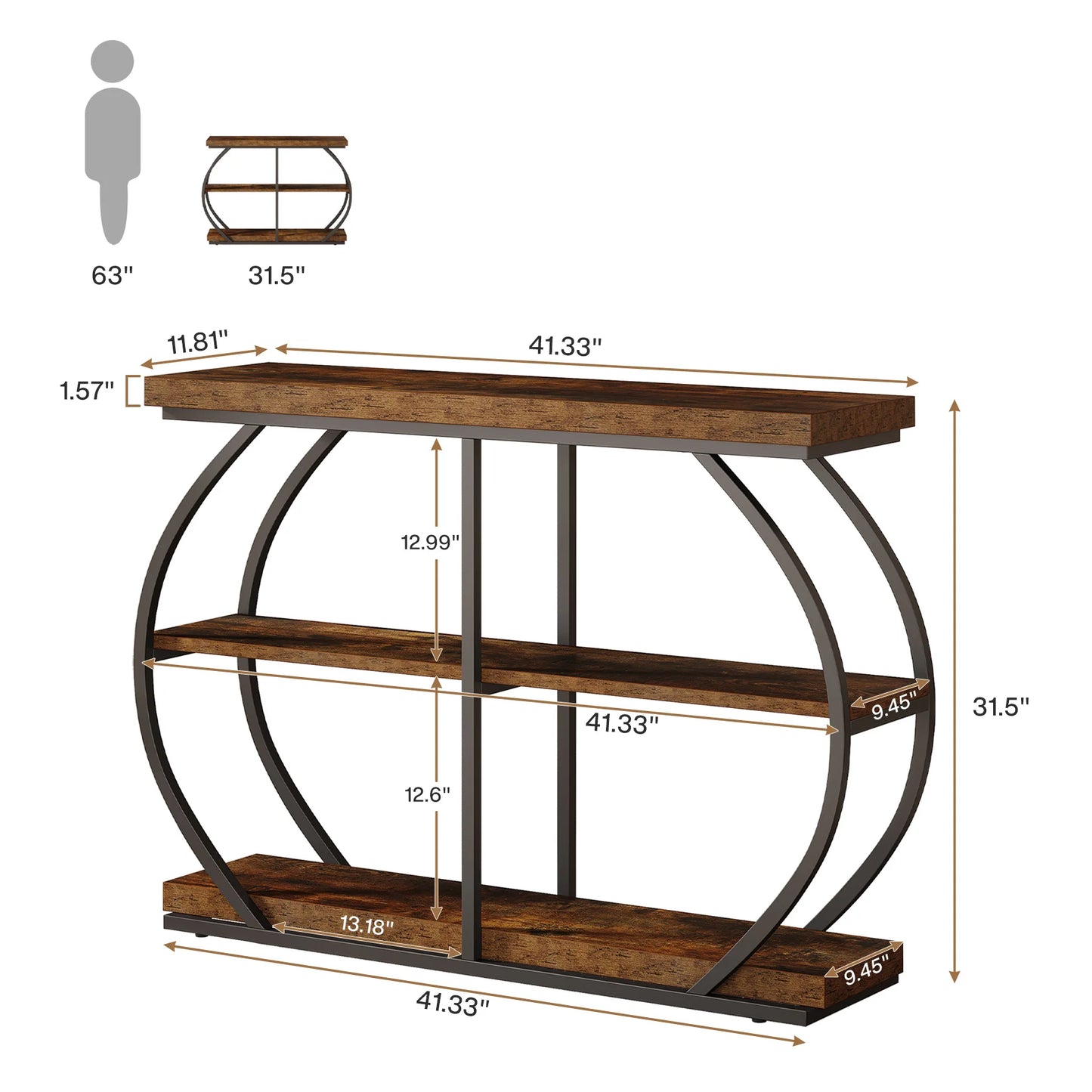 Tribesigns Industrial 3-Tier Console Table With Arched Frame
