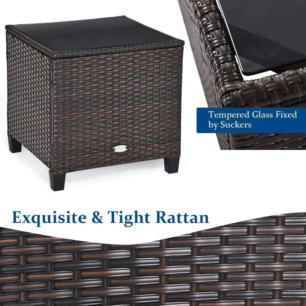 Three-Piece Outdoor Furniture Set With Washable Cushions And Glass Top