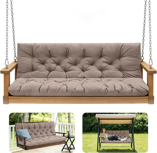 Waterproof Outdoor Swing Cushions With Backrest And Ties For Three