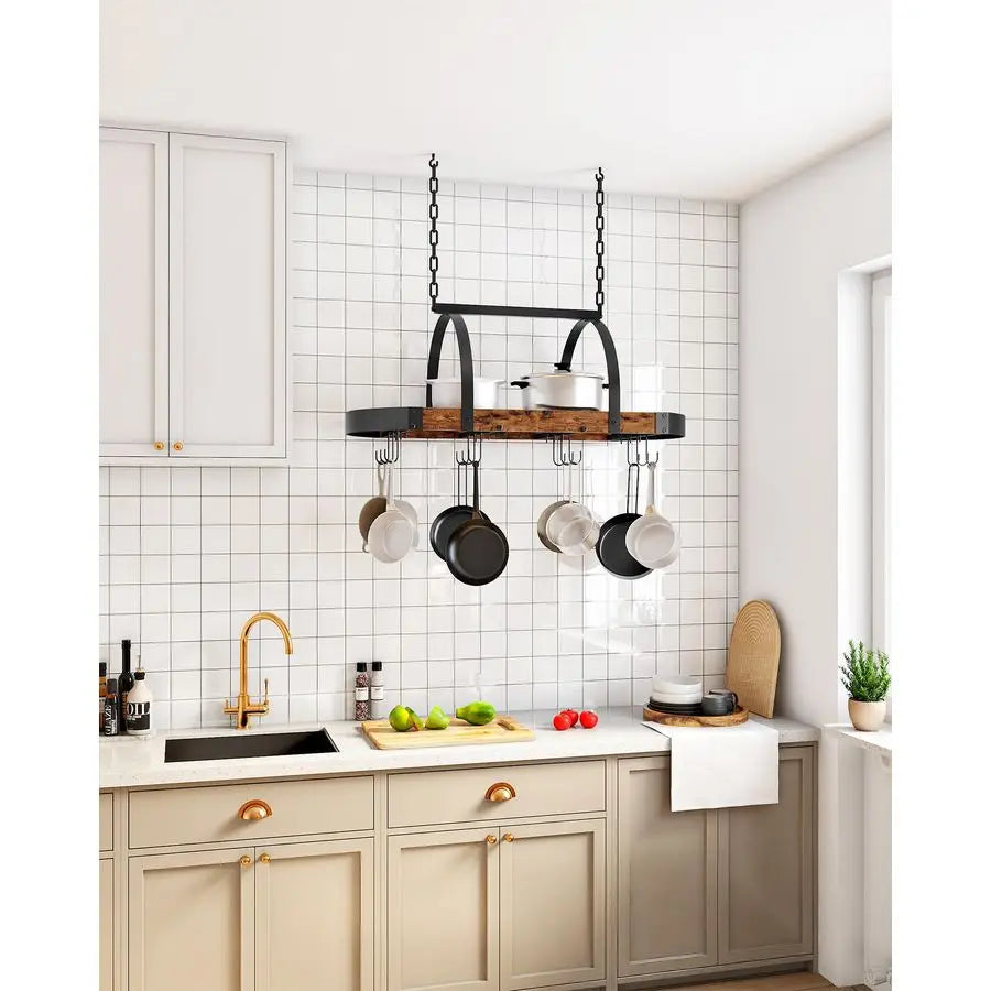 Ceiling Pot Rack With 12 S Hooks For Kitchen Storage