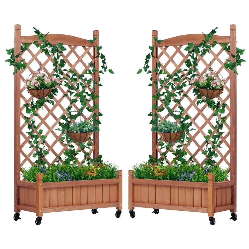 Raised Garden Bed With Trellis Outdoor Wood Planters