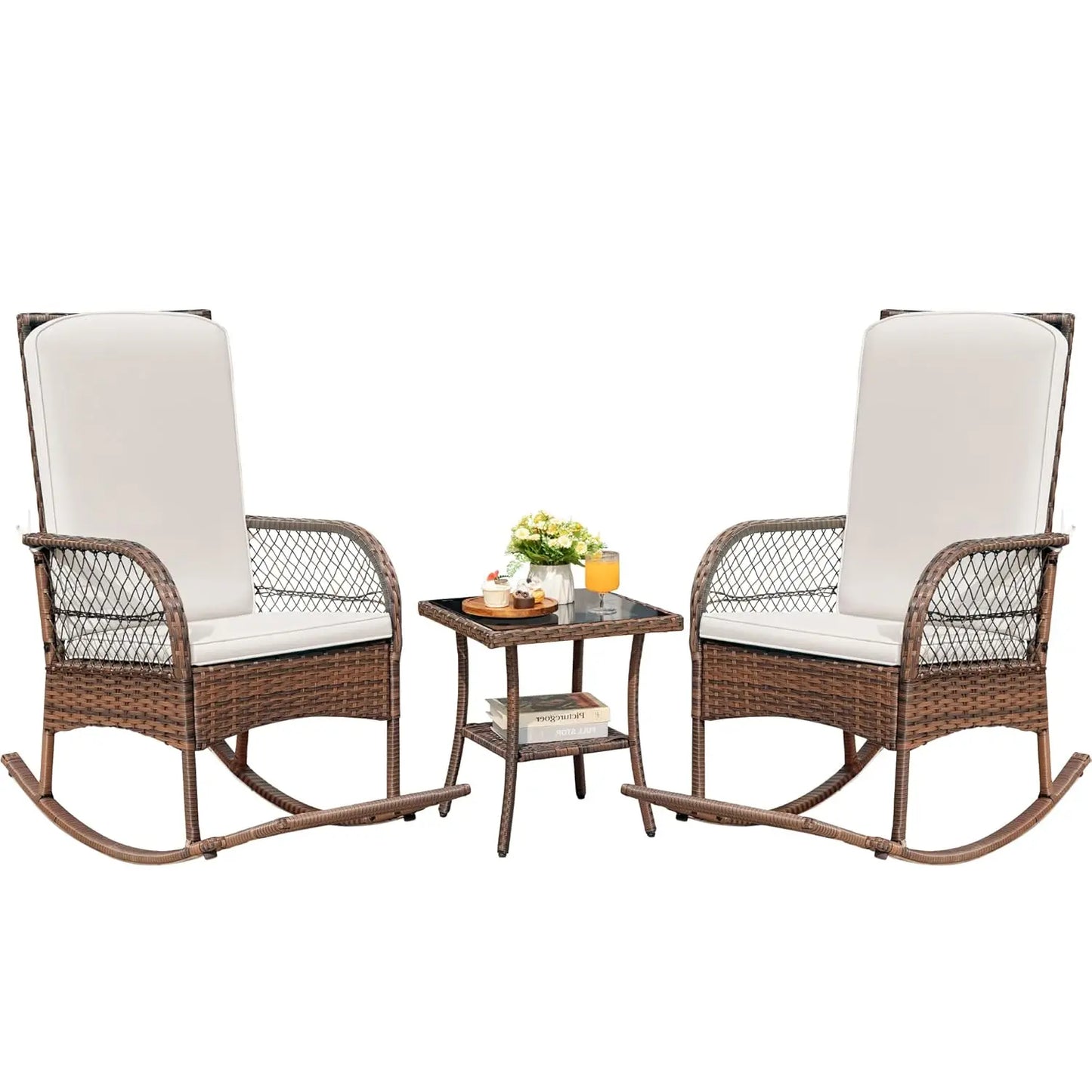 Outdoor Rocking Chairs 3 Piece Patio Set With Cushions