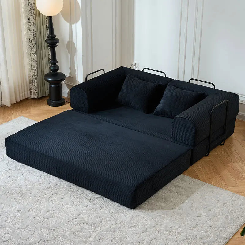 Foldable Convertible Futon Sofa Bed With L Shaped Armrests